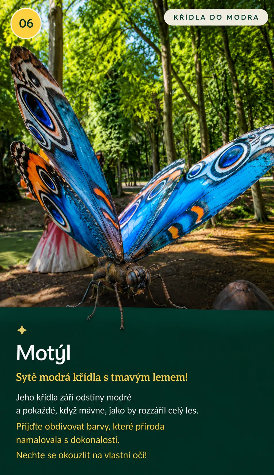 Motýl, obří model v parku Svět obrů, Chlum u Třeboně