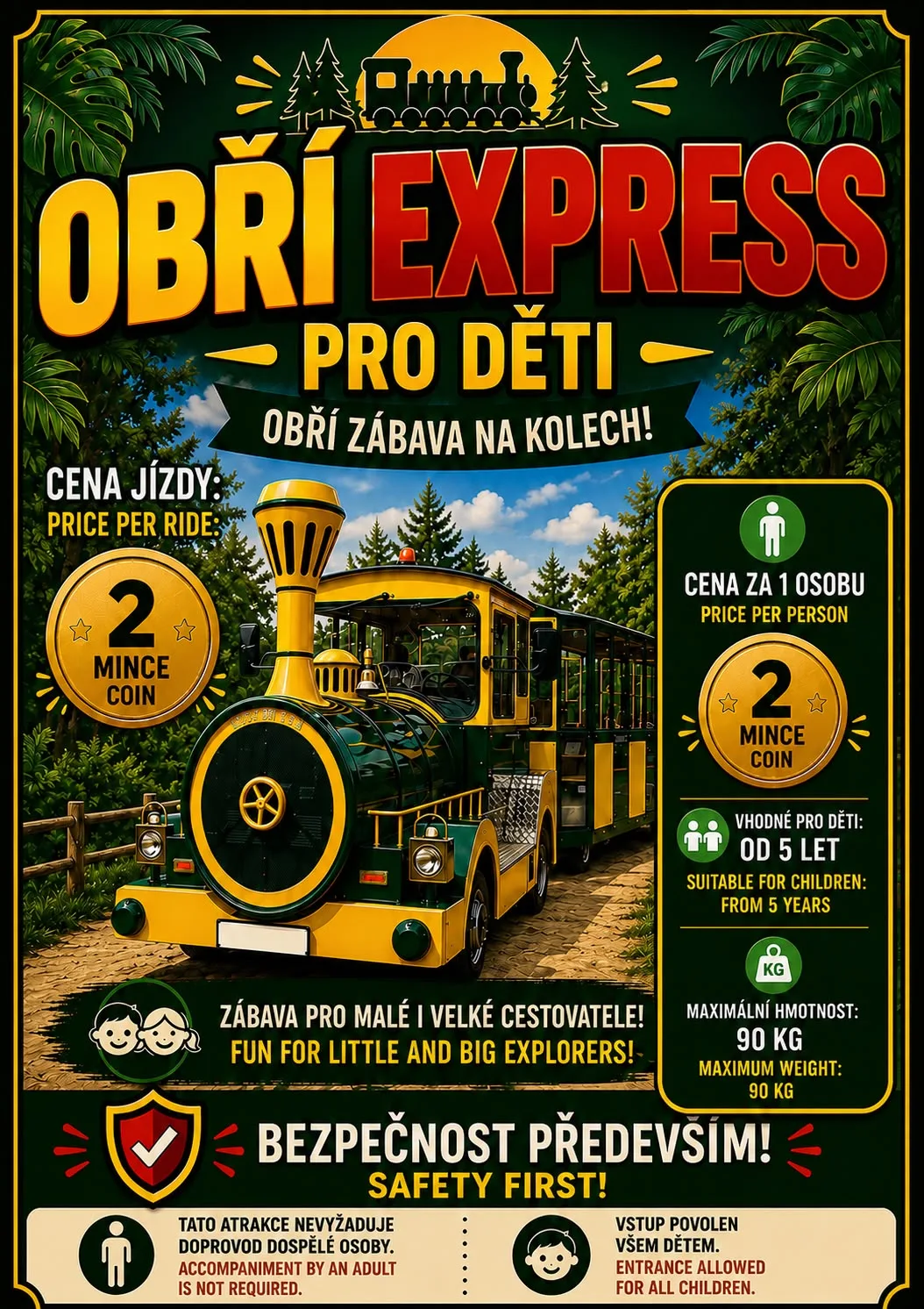 Obří Express pro děti, plakát atrakce v parku Svět obrů