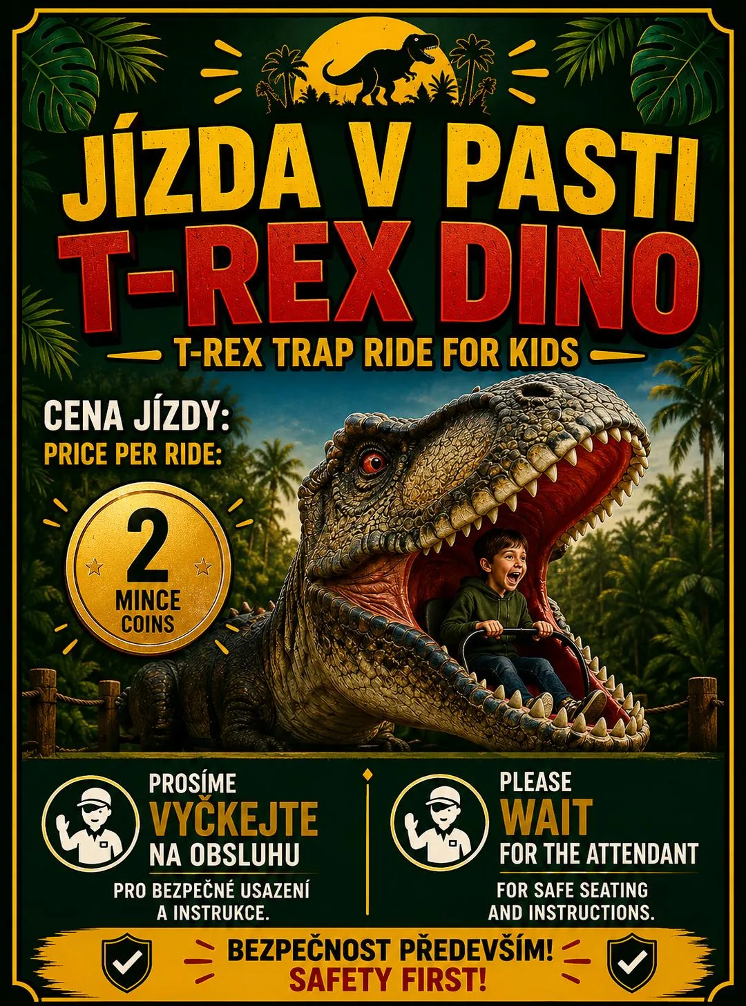 T-Rex, plakát atrakce v parku Svět obrů