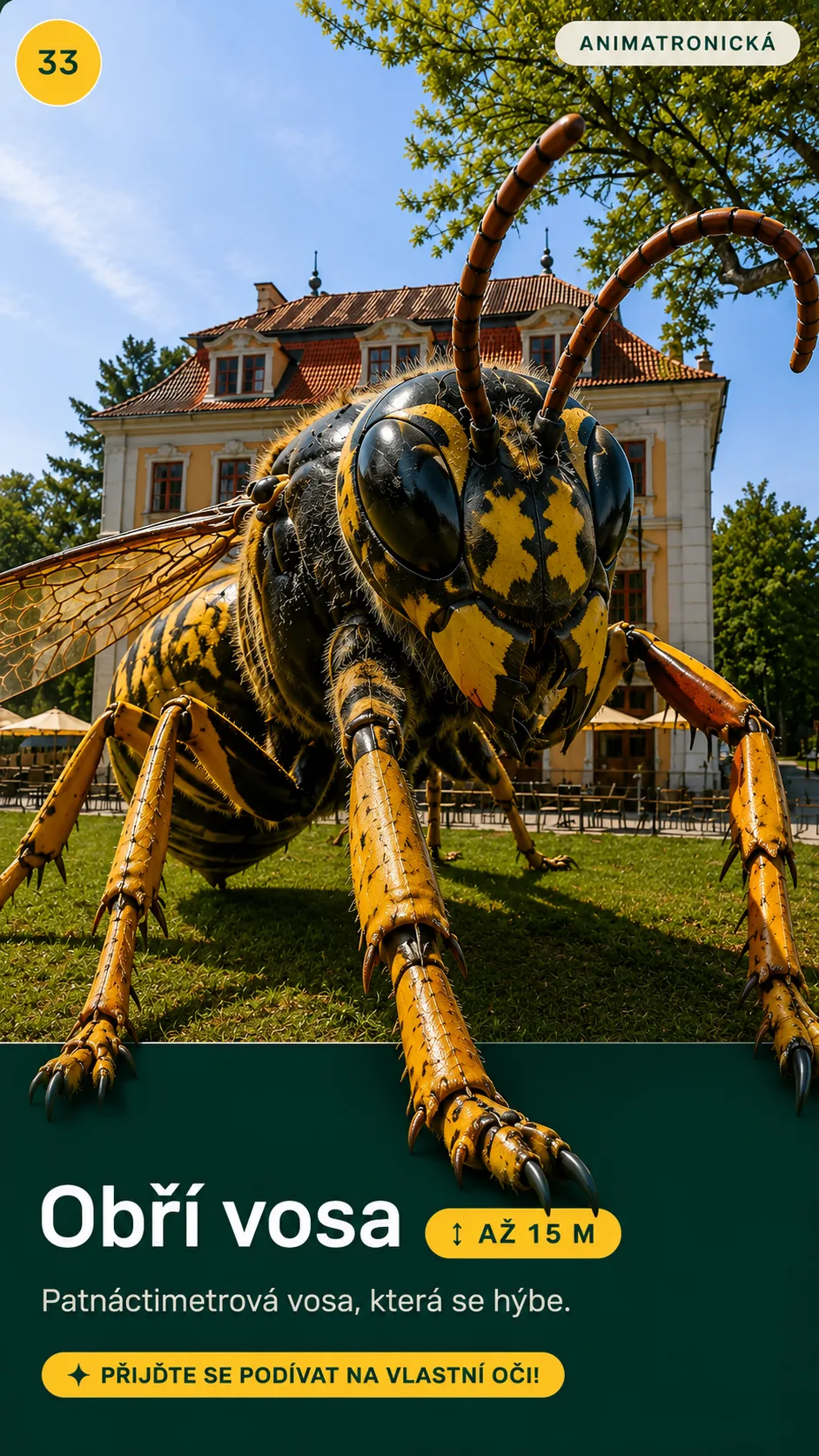 Obří vosa, obří model v parku Svět obrů, Chlum u Třeboně