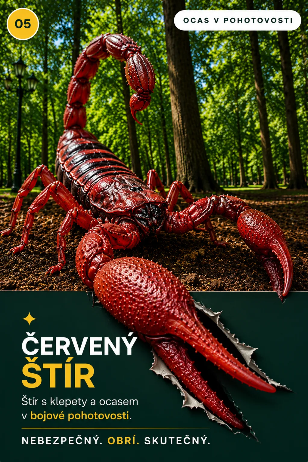 Červený štír, obří model v parku Svět obrů, Chlum u Třeboně