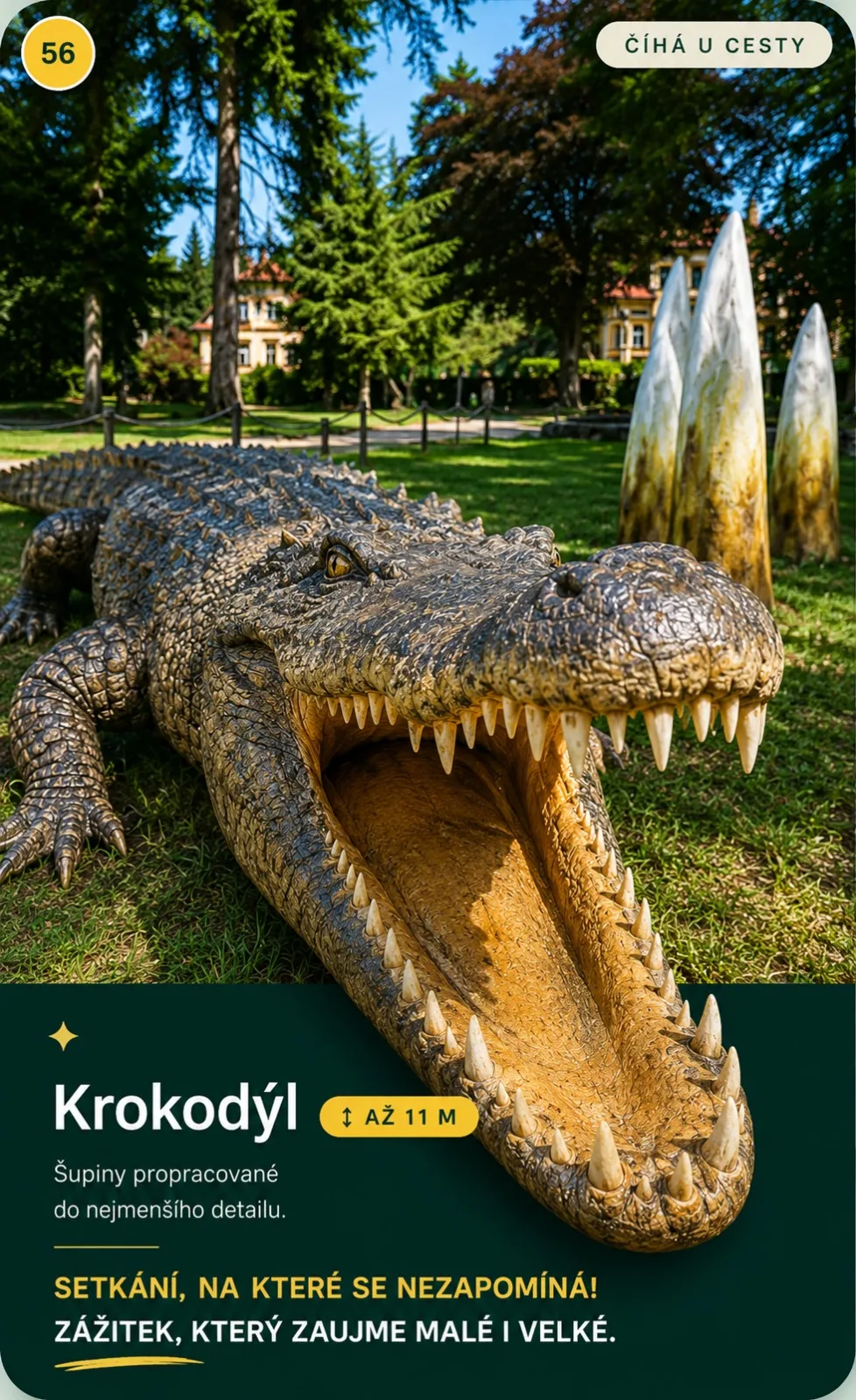 Krokodýl, obří model v parku Svět obrů, Chlum u Třeboně