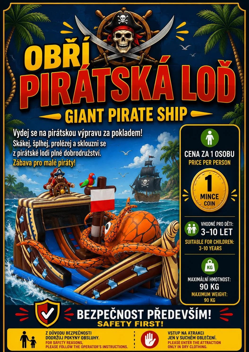Obří pirátská loď, plakát atrakce v parku Svět obrů