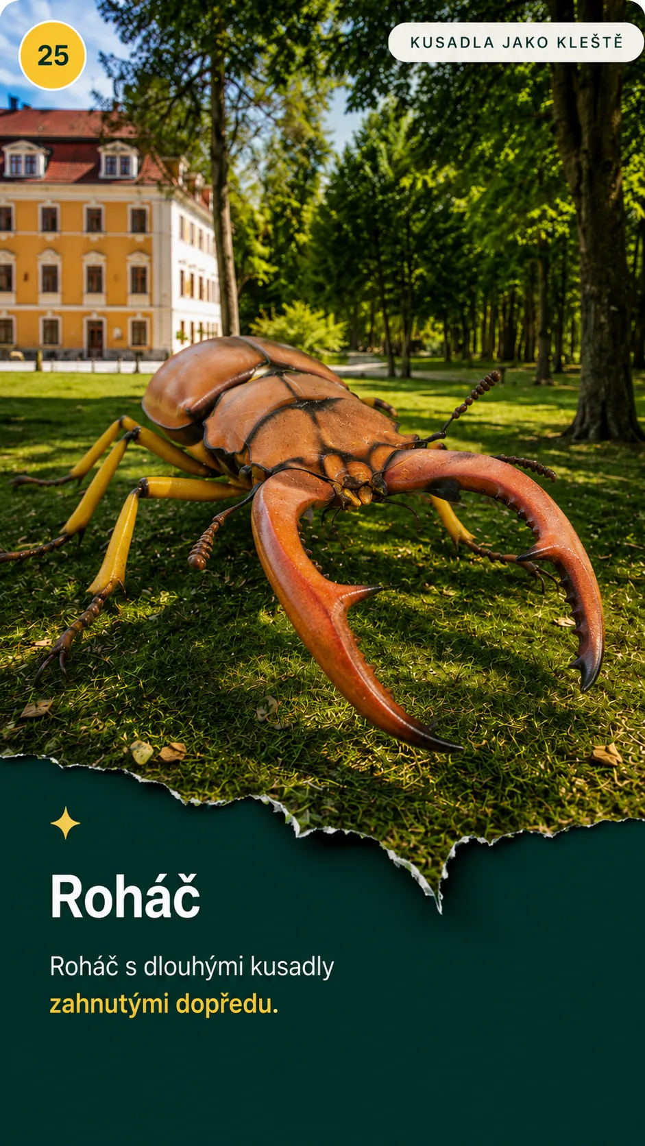 Roháč, obří model v parku Svět obrů, Chlum u Třeboně