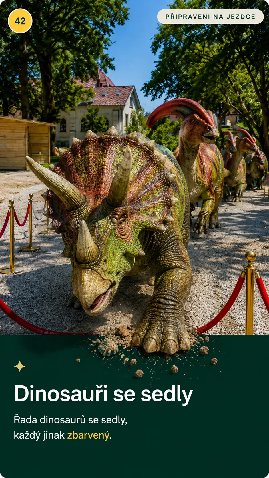 Dinosauři se sedly, obří model v parku Svět obrů, Chlum u Třeboně