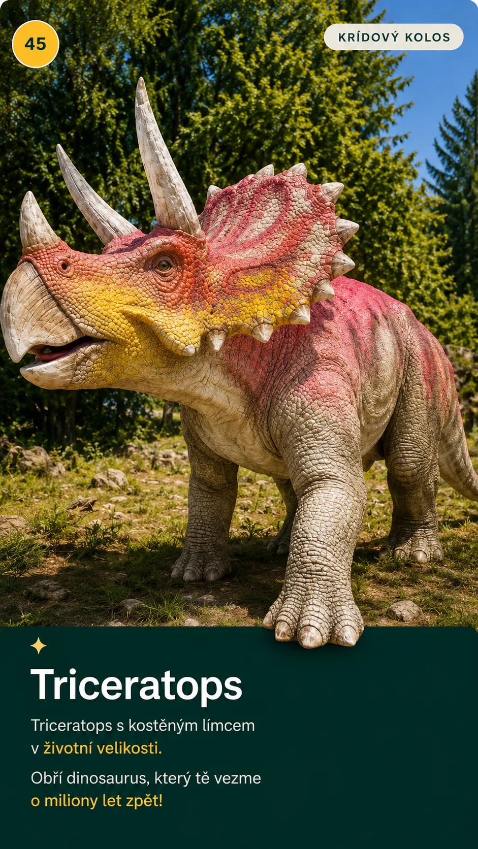 Triceratops, obří model v parku Svět obrů, Chlum u Třeboně