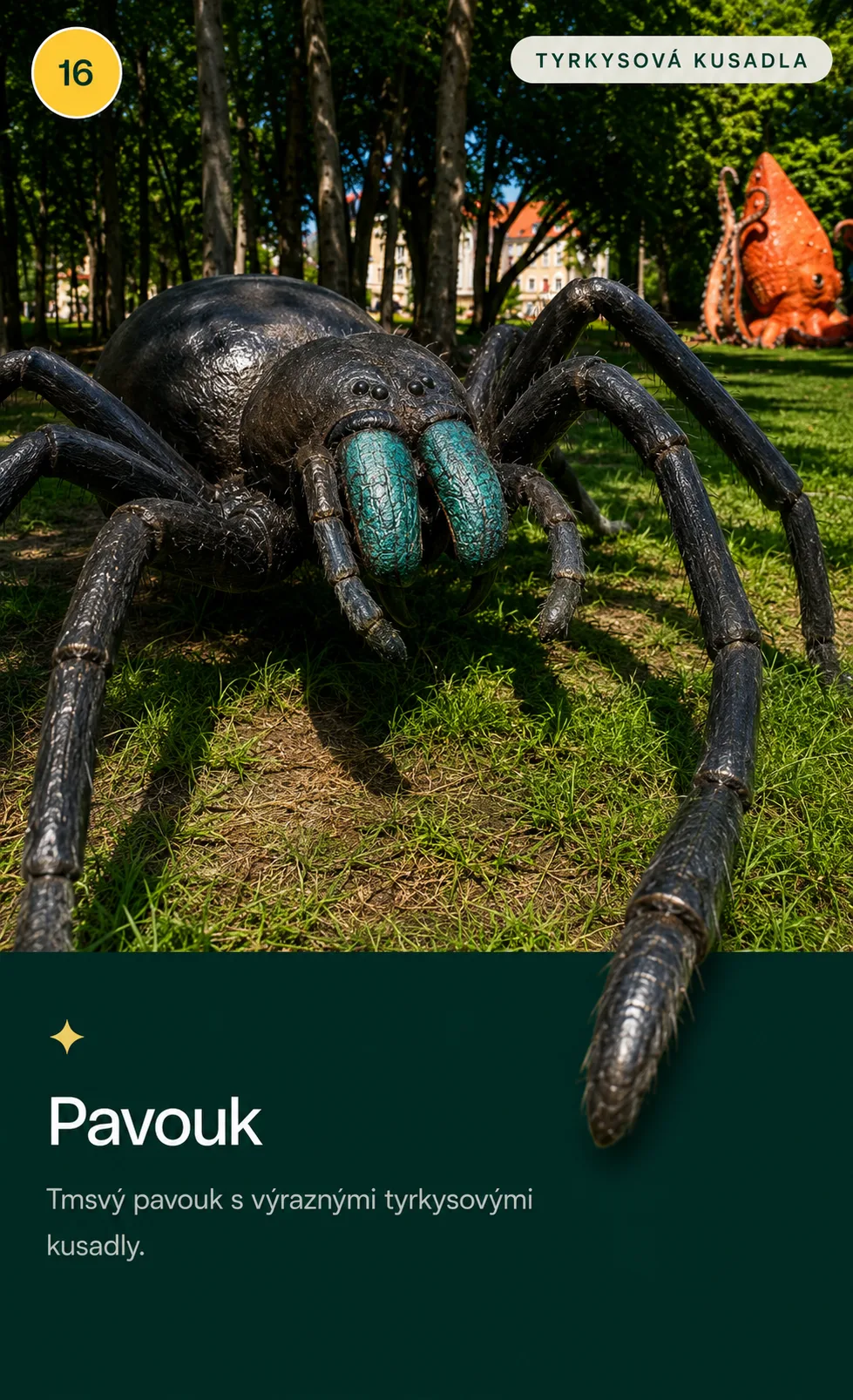 Pavouk, obří model v parku Svět obrů, Chlum u Třeboně